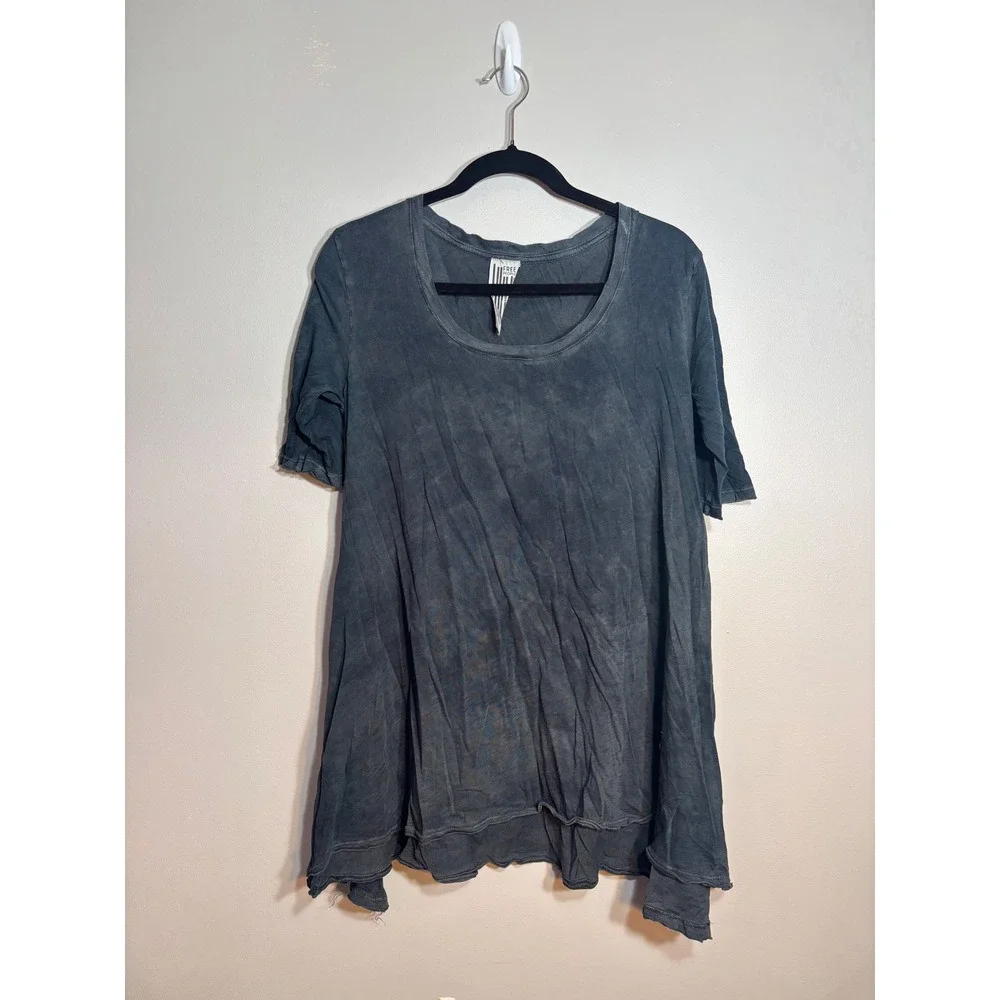 Free People We The Free Acid Wash Sharkbite Hem Tunic Top Grey Short Sleeve S